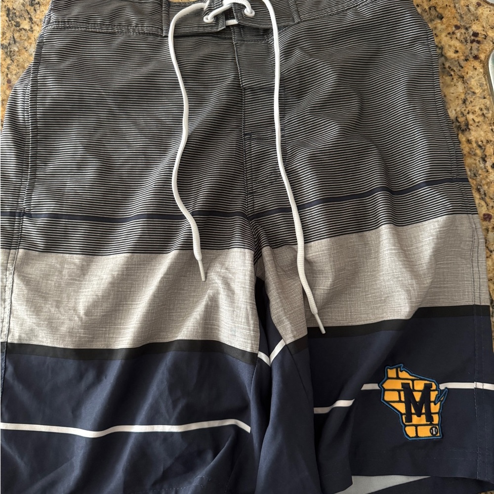 Milwaukee Brewers Gray and Blue Swim Shorts - Men’s